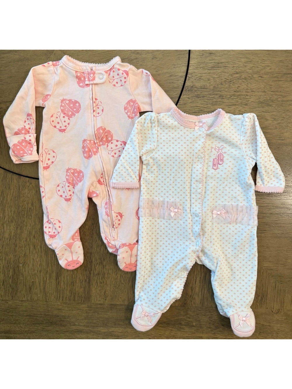 Newborn Baby Girl Footed Pajama Sleepers, 2-Pack